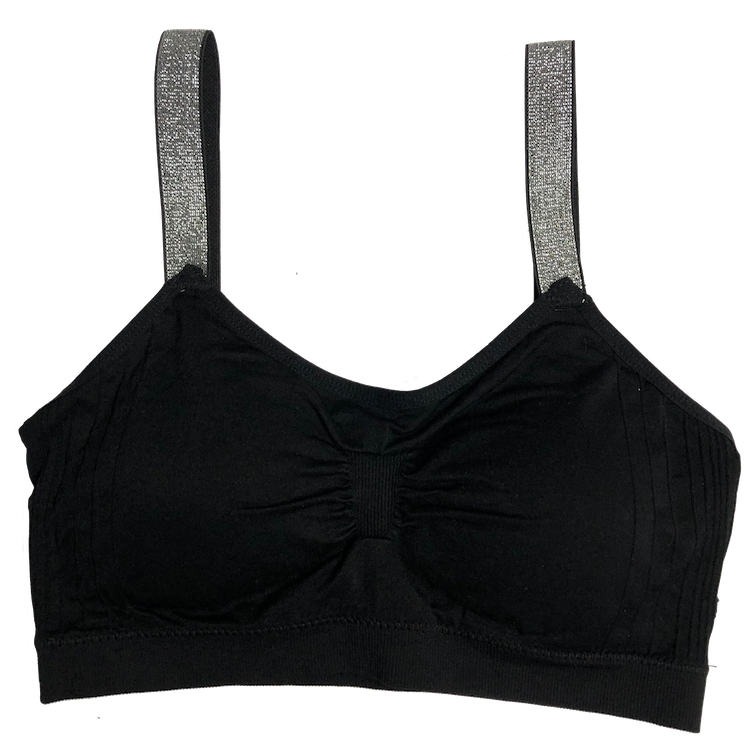 Black w/ Lurex Elastic Strap Scoopneck Seamless Black Bra